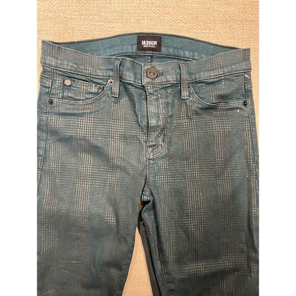 HUDSON Jean Coated Geometric Print Dark Green Nico Super Skinny Denim Midrise 26 - Picture 9 of 16